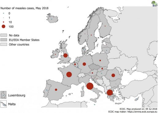 Europa registra fuerte aumento en casos de sarampión