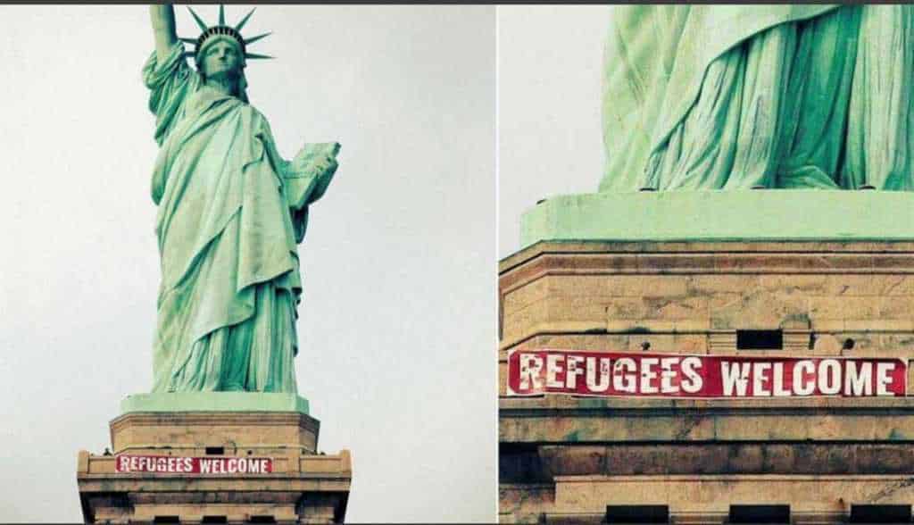 Protestan en la Estatua de la Libertad contra política migratorias de Trump