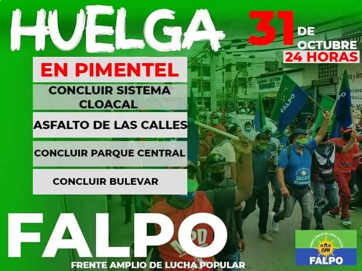 FALPO reitera llamado a huelga en Pimentel este lunes