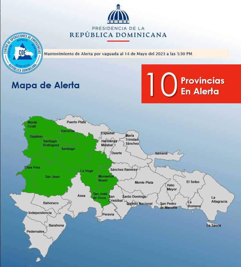 COE emite alerta verde para 10 provincias por vaguada