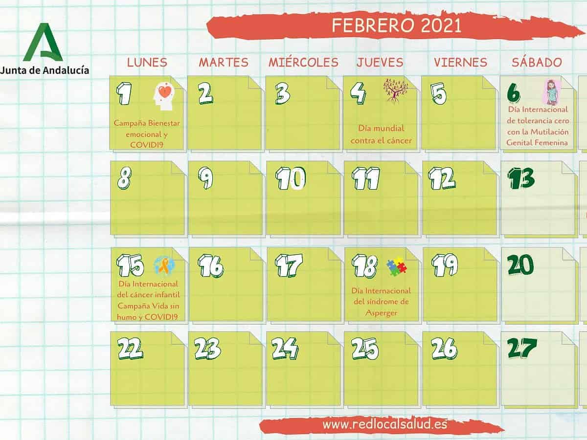 calendario con febrero destacado
