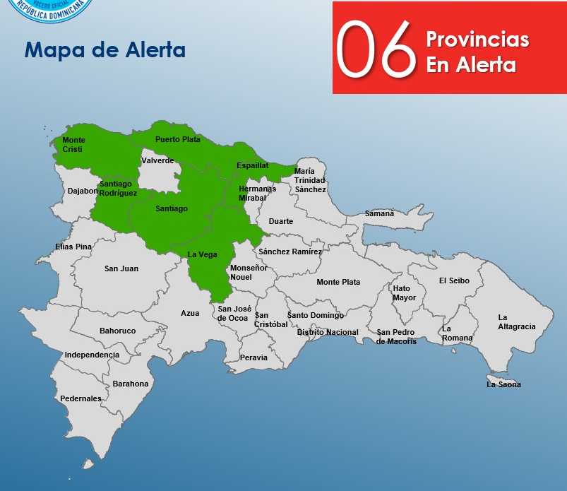COE emite alerta verde en seis provincias por sistema frontal