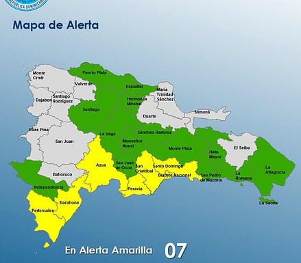 COE mantiene 6 provincias y el Distrito Nacional en alerta amarilla