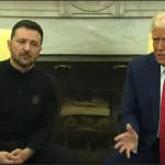 Presidente Trump y Presidente Zelensky debatiendo intensamente en la Oficina Oval