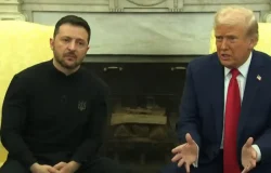 Presidente Trump y Presidente Zelensky debatiendo intensamente en la Oficina Oval