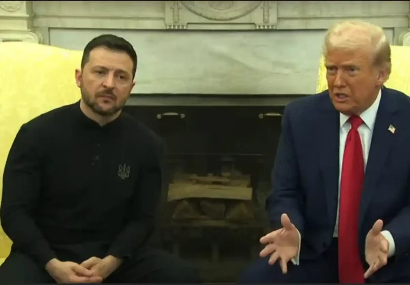 Presidente Trump y Presidente Zelensky debatiendo intensamente en la Oficina Oval