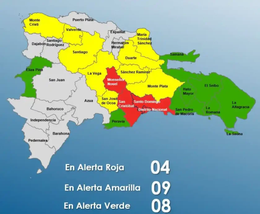 COE eleva alerta roja en 4 provincias por vaguada en RD COE eleva alerta roja en 4 provincias por vaguada en RD