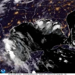 Mapa del clima en República Dominicana con alta presión y polvo del Sahara