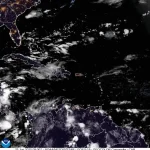 Mapa meteorológico mostrando condiciones de alta presión y cielos opacos en República Dominicana