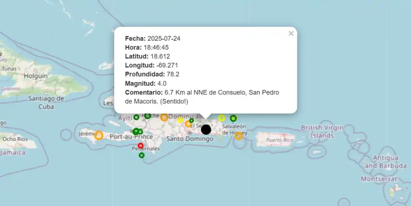 Sismo de 4.0 se siente en Consuelo San Pedro de Macorís