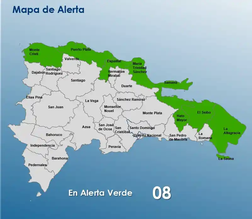 COE activa alerta verde en ocho provincias por efectos del huracán Erin en el Atlántico COE activa alerta verde en ocho provincias por efectos del huracán Erin en el Atlántico