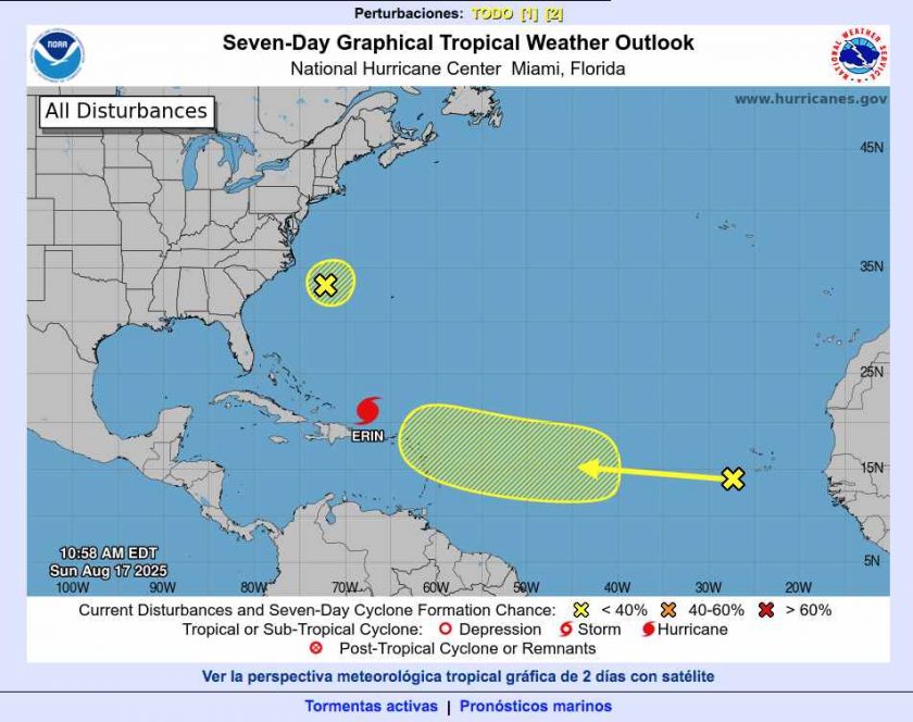 Huracán Erin se debilita a categoría 3, pero sigue generando lluvias intensas y marejadas peligrosas