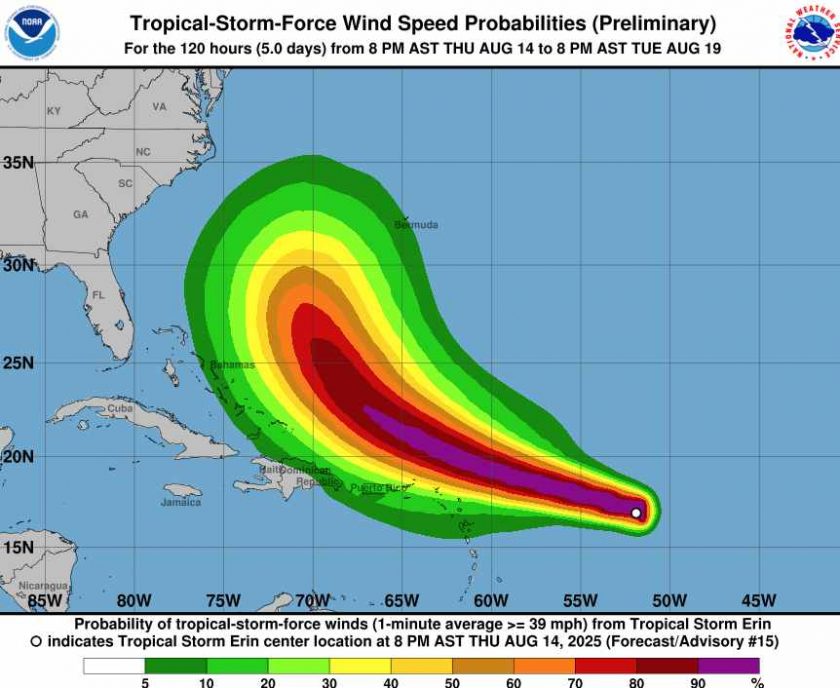 Erin se fortalece y pasaría al norte de las Antillas; sería huracán mayor