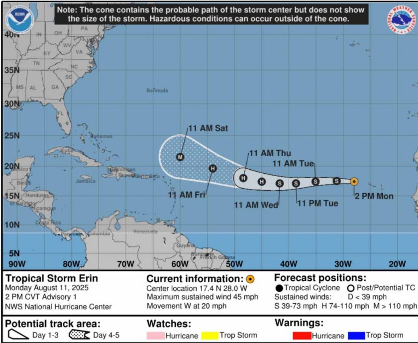 Tormenta tropical Erin se forma al oeste de Cabo Verde