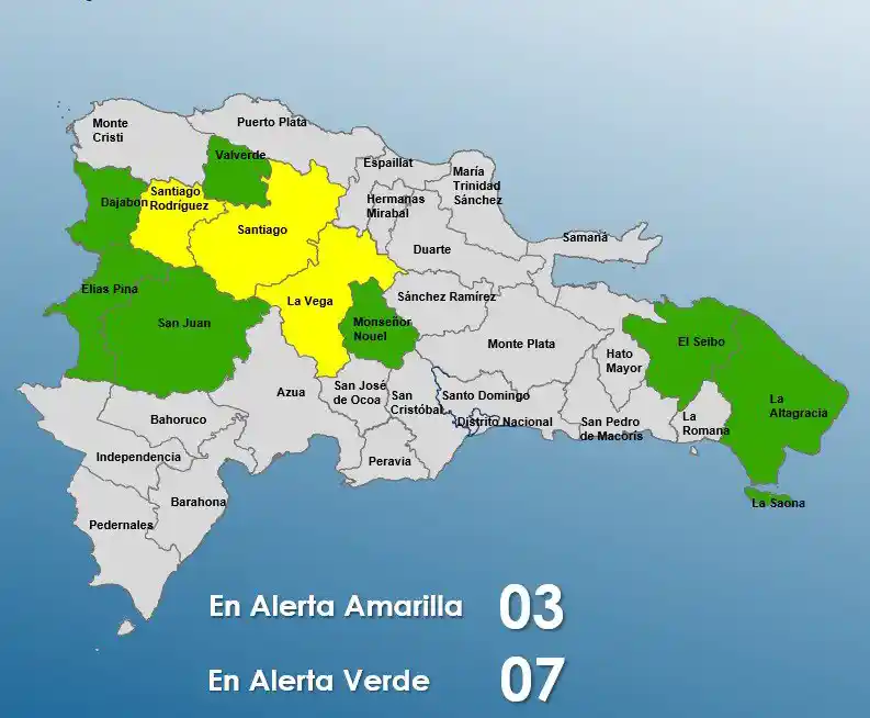 COE mantiene 3 provincias en alerta amarilla y 7 en verde por vaguada y onda tropical