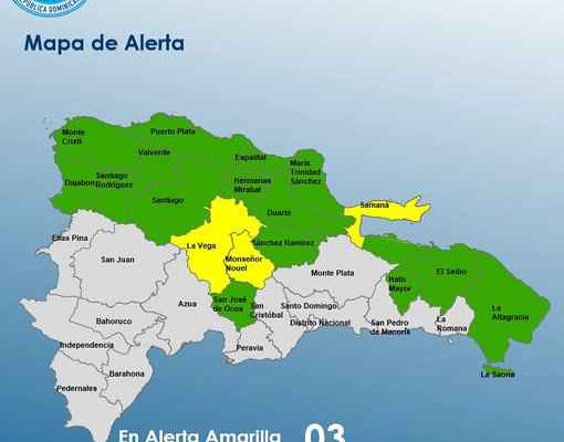 COE coloca 3 provincias en alerta amarilla y 15 en verde por lluvias
