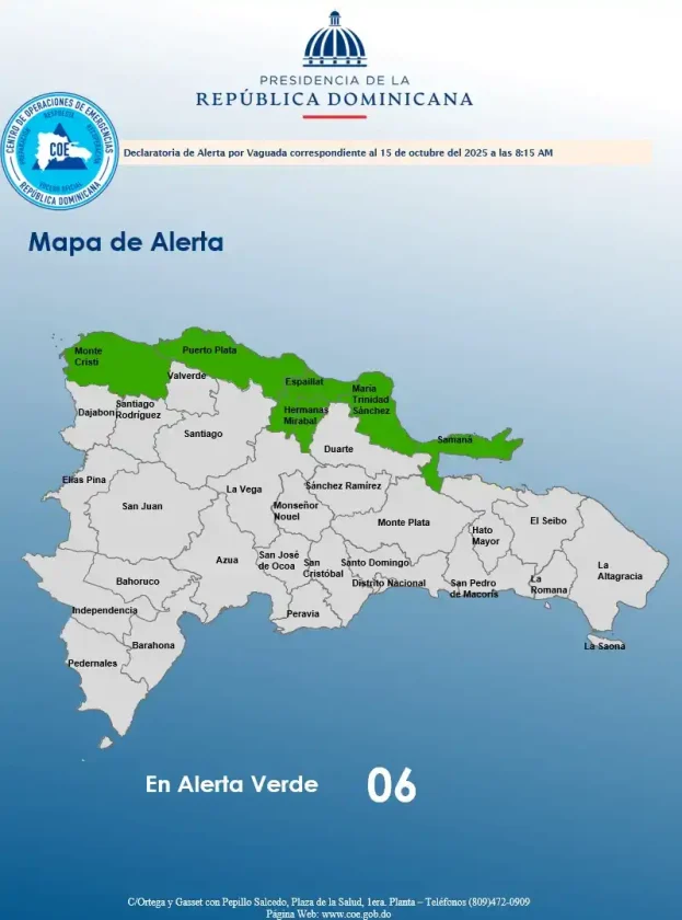 COE declara alerta verde en seis provincias por vaguada COE declara alerta verde en seis provincias por vaguada