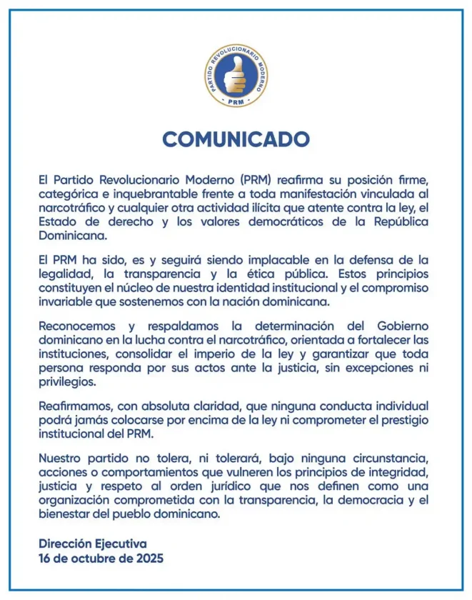 PRM reafirma su compromiso con la legalidad y la transparencia en RD comunicado prm