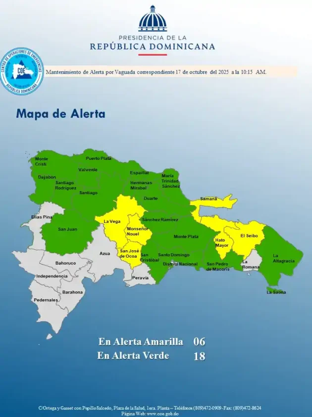 COE emite alerta amarilla: 6 provincias en riesgo por vaguada COE emite alerta amarilla: 6 provincias en riesgo por vaguada