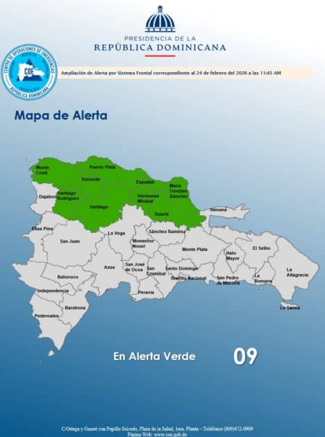 COE amplía alerta verde en 9 provincias 9 provincias