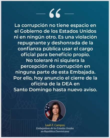 EE.UU. cierra temporalmente oficina de la DEA en Santo Domingo por investigación interna