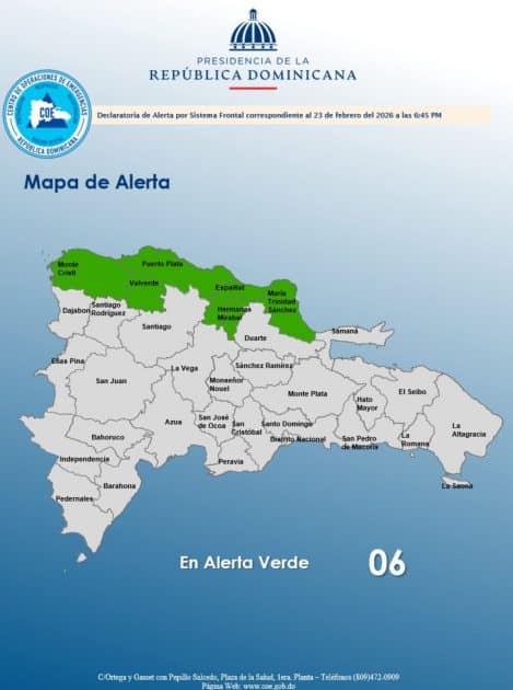 COE pone en alerta verde 6 provincias por vaguada y frente frío COE pone en alerta verde 6 provincias por vaguada y frente frío