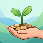 Planta creciendo de monedas, símbolo de inversión.