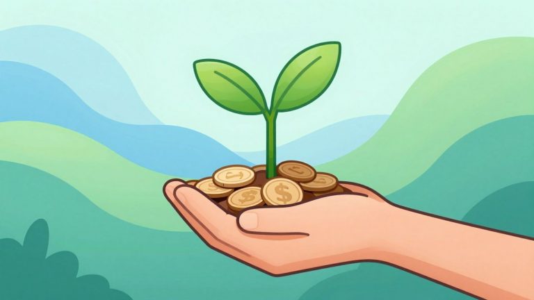Planta creciendo de monedas, símbolo de inversión.