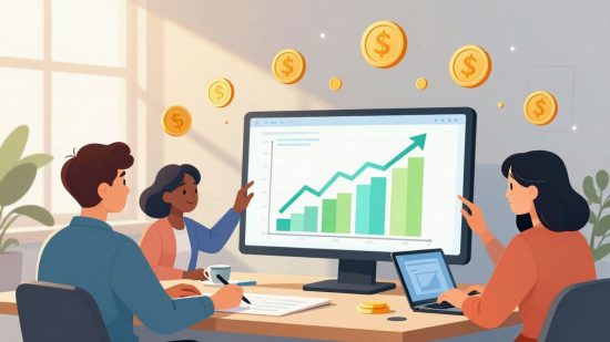 Jóvenes invirtiendo con éxito en el futuro.