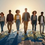 Personas diversas caminando juntas por el mundo.