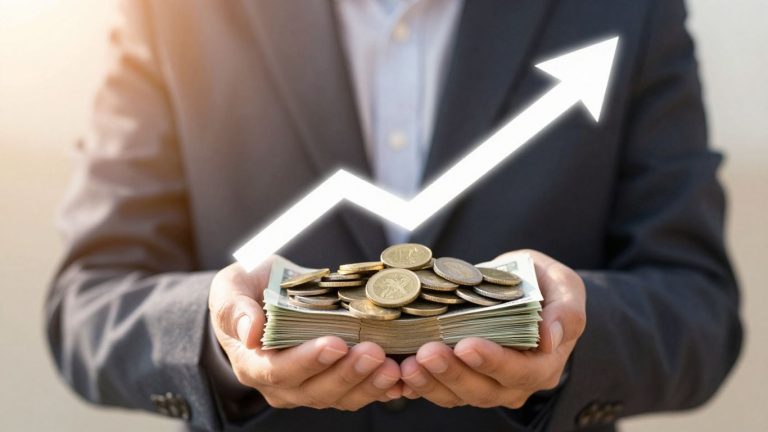 Persona exitosa manejando dinero con confianza y crecimiento.