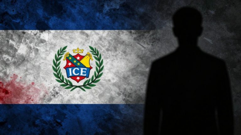 Bandera de Venezuela, logo ICE y figura de archivos Epstein.