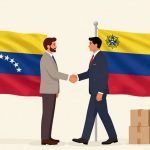 Banderas, migrantes y ayuda humanitaria en una sola imagen.