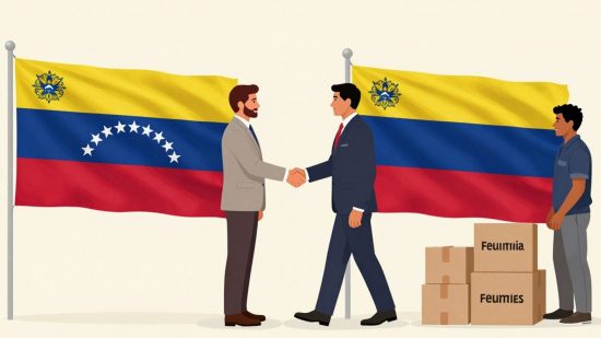 Banderas, migrantes y ayuda humanitaria en una sola imagen.