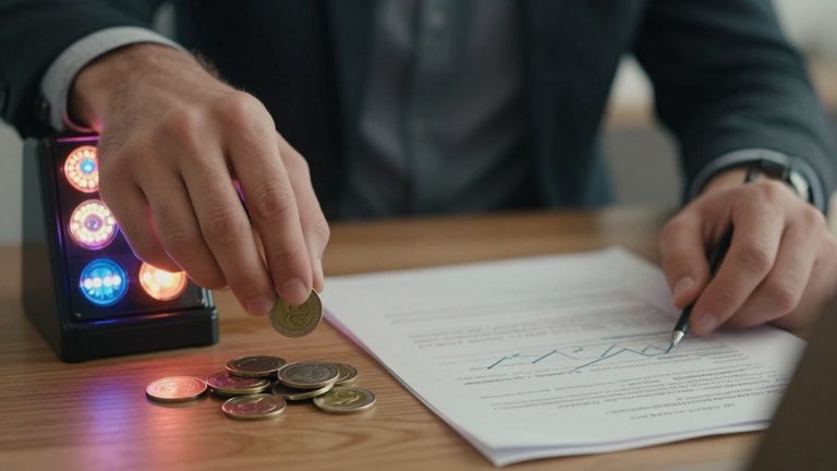 Inversión versus apuesta: una mano pone una moneda, otra revisa gráficos.