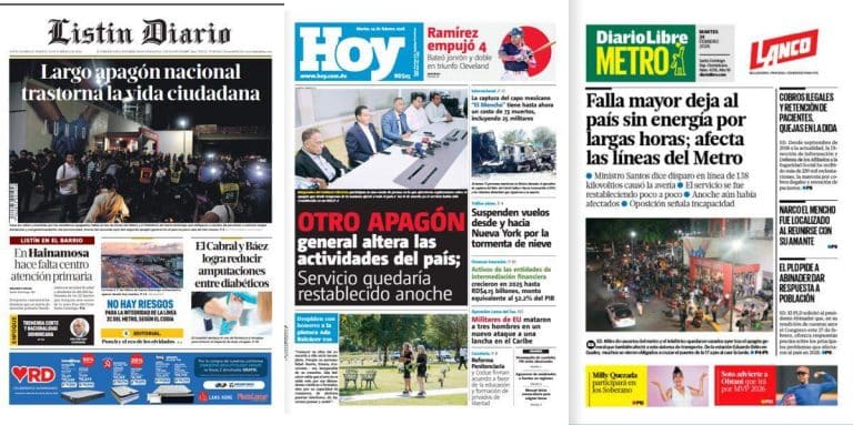 El segundo gran apagón en 3 meses domina la prensa dominicana del martes