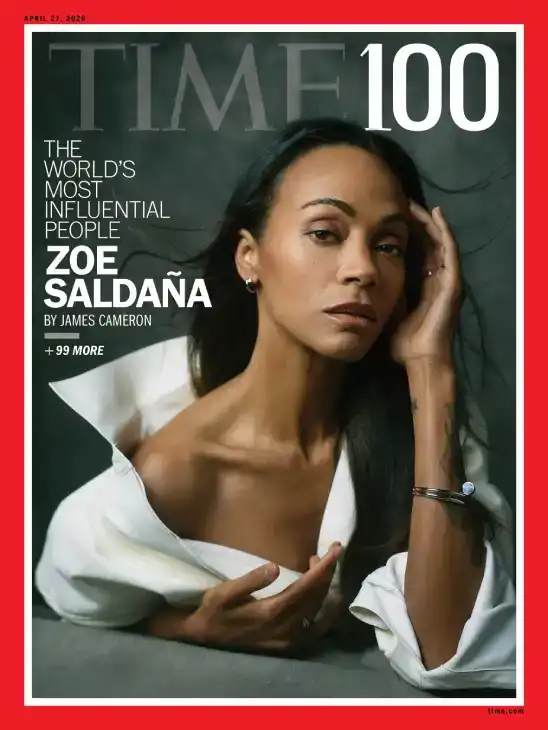 Zoe Saldaña en la portada de la revista TIME como una de las personas más influyentes de 2026.