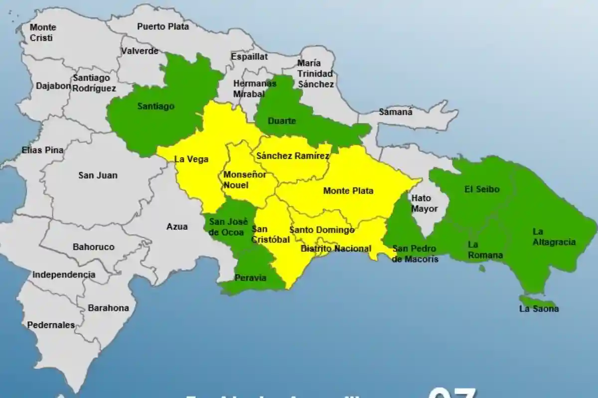 Vaguada en RD: alerta amarilla en 7 provincias este lunes