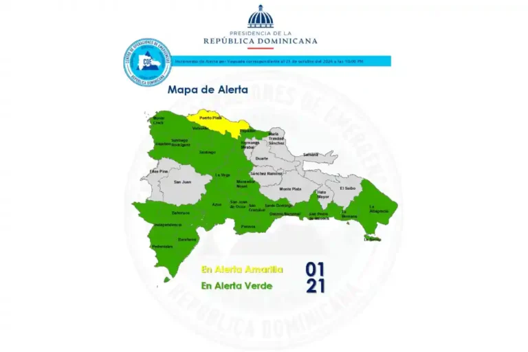 COE eleva alerta en Puerto Plata por lluvias; Santiago sigue en verde COE pone Puerto Plata en amarilla y Santiago en verde