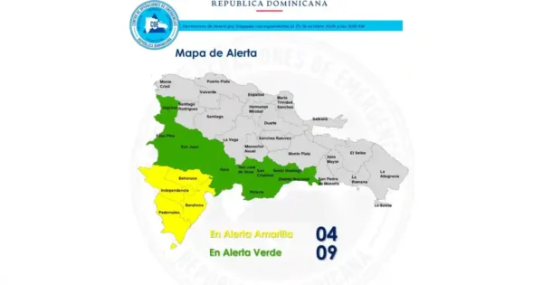 COE coloca cuatro provincias en alerta amarilla y nueve demarcaciones en verde COE coloca cuatro provincias en alerta amarilla y nueve demarcaciones en verde