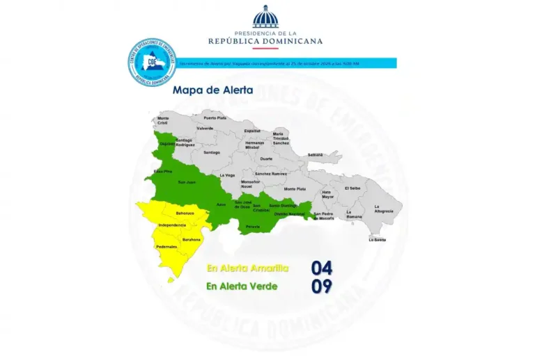 COE coloca cuatro provincias en alerta amarilla y nueve demarcaciones en verde COE coloca cuatro provincias en alerta amarilla y nueve demarcaciones en verde