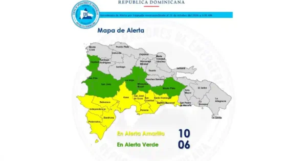 COE coloca nueve provincias y el Distrito Nacional en alerta amarilla COE coloca nueve provincias y el Distrito Nacional en alerta amarilla