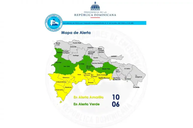 COE coloca nueve provincias y el Distrito Nacional en alerta amarilla COE coloca nueve provincias y el Distrito Nacional en alerta amarilla