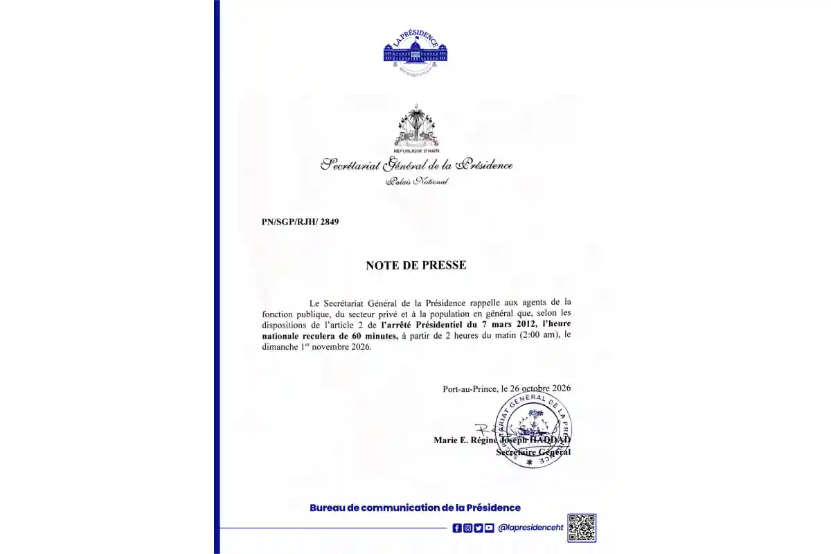 Haití atrasará una hora sus relojes el 1 de noviembre Haití atrasará una hora sus relojes el 1 de noviembre